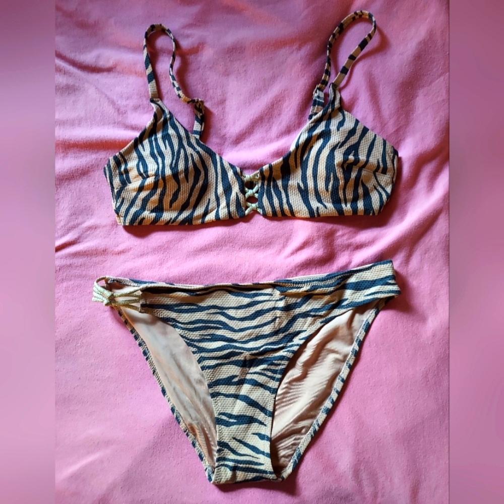 Aerie Black and Tan Bikini Set with Tiger Print